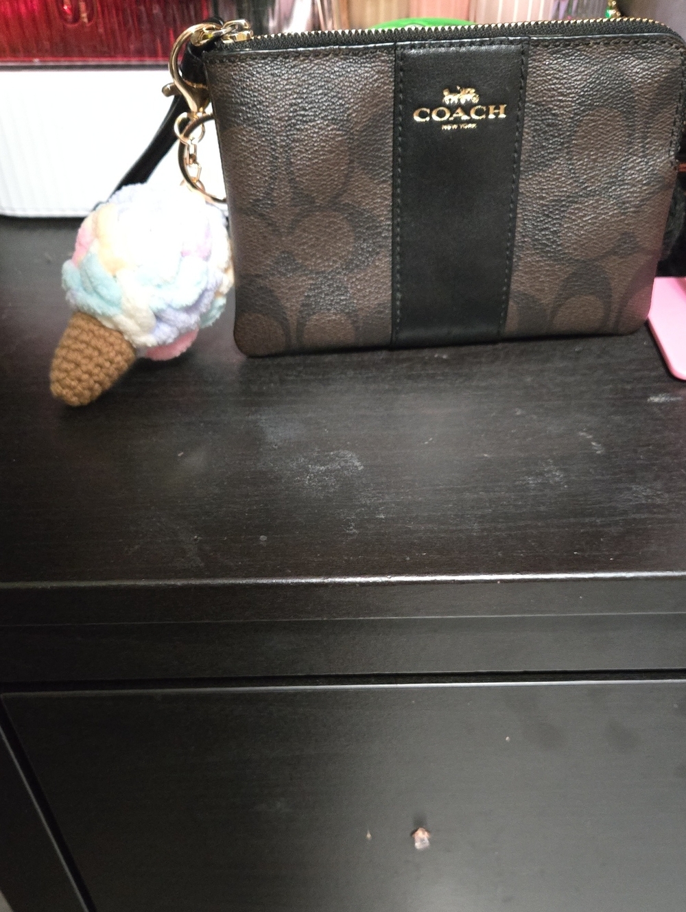 Coach Brown Signature Zip Wallet with Black Center Panel - Picture 10 of 11